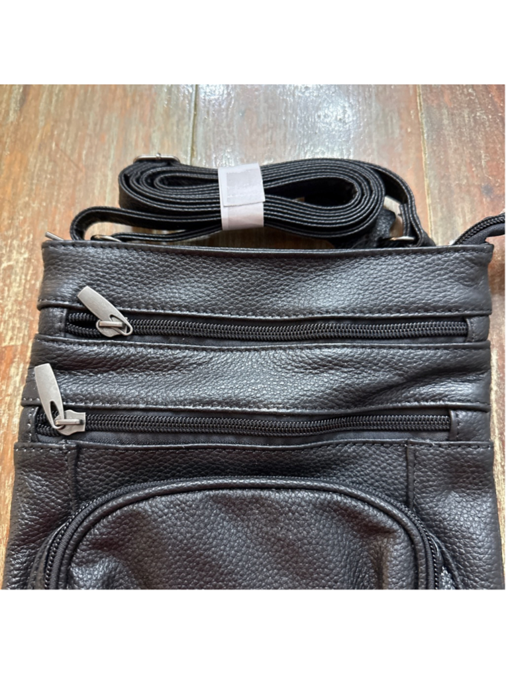 Genuine Leather Crossbody Bag Black Pebble Leather Multi-Zip Travel Pockets - Picture 2 of 9
